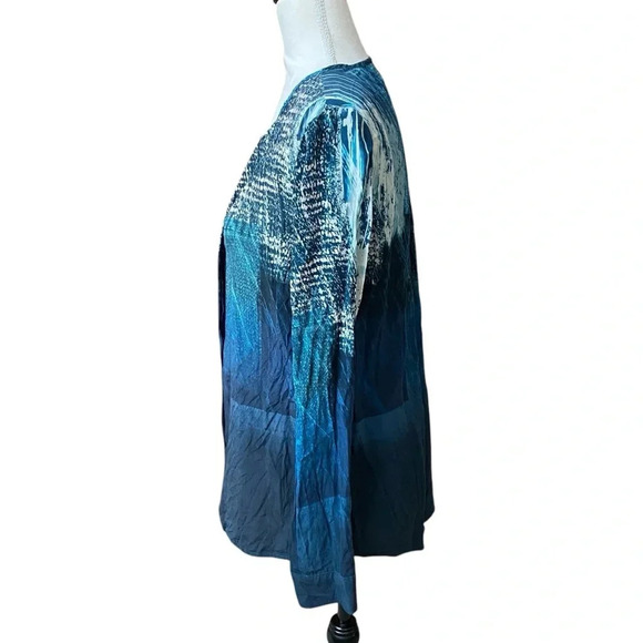 Ecru Silk Blouse Navy Cream Turquoise V-Neck Hidden Button Work Top M - Picture 8 of 13